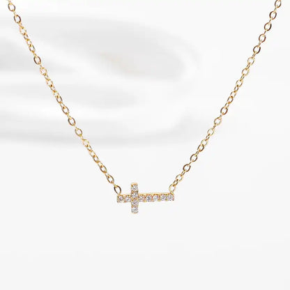 Titanium steel Zircon Inlay Cross pendant Necklace / 25004016