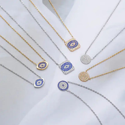 Titanium steel Zircon Inlay Evil Eye pendant necklace / 25004011