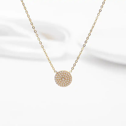 Titanium steel Zircon Inlay round pendant necklace / 25004009