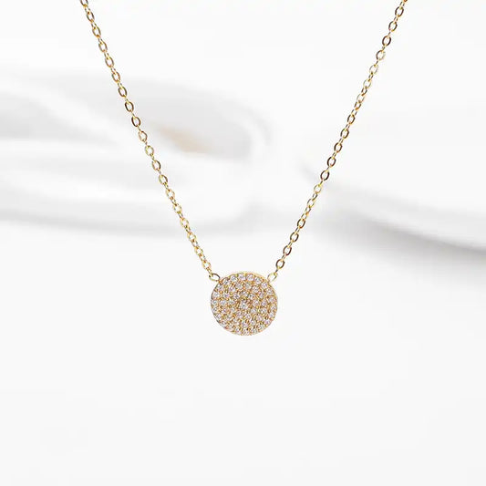 Titanium steel Zircon Inlay round pendant necklace / 25004009