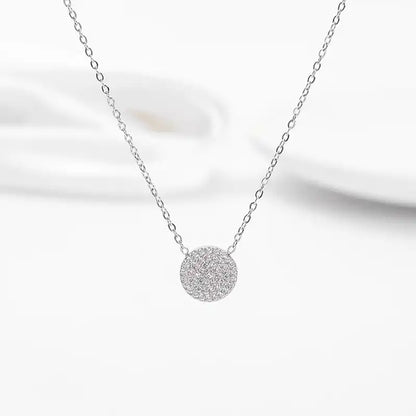 Titanium steel Zircon Inlay round pendant necklace / 25004009