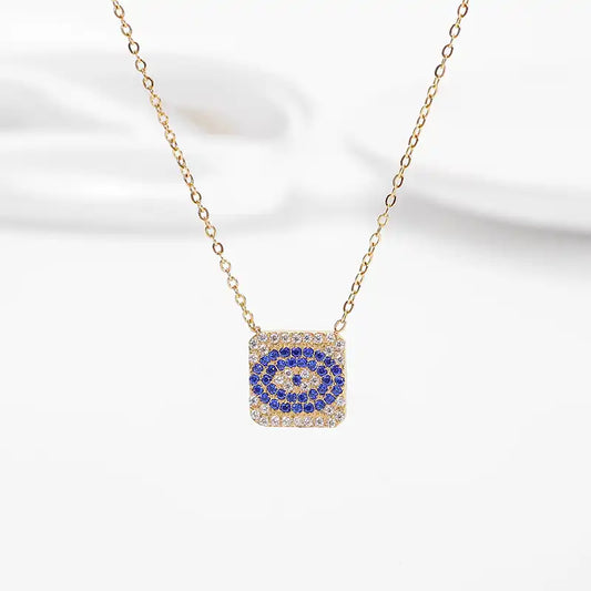 Titanium steel Zircon Inlay Evil Eye pendant necklace / 25004011