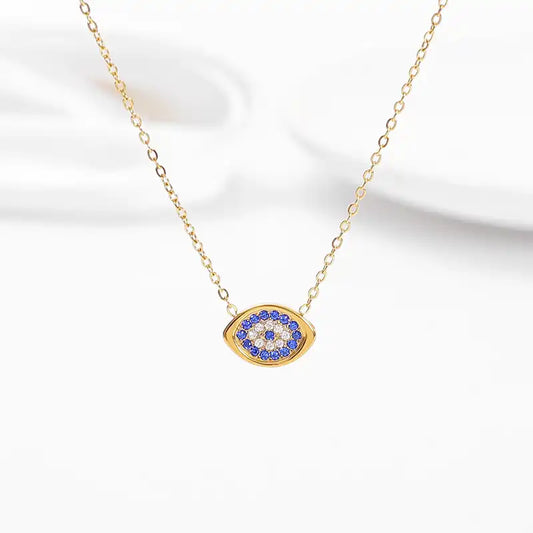 Titanium steel Zircon Inlay Oval Evil Eye pendant necklace / 25004012