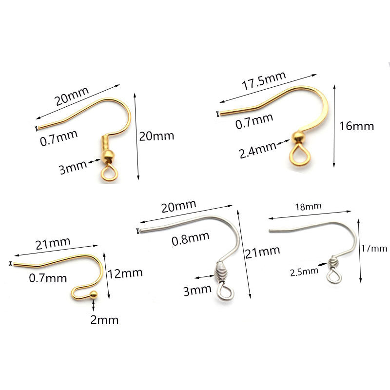 Various colors Stainless Steel Earring findings Earring hooks with srping and bead (pack of 200)