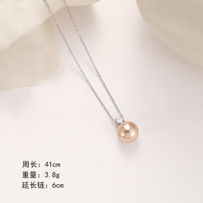 41cm Women Simple Zircon Pearl Pendant Necklace / KJ0182