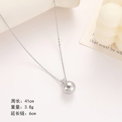 41cm Women Simple Zircon Pearl Pendant Necklace / KJ0182