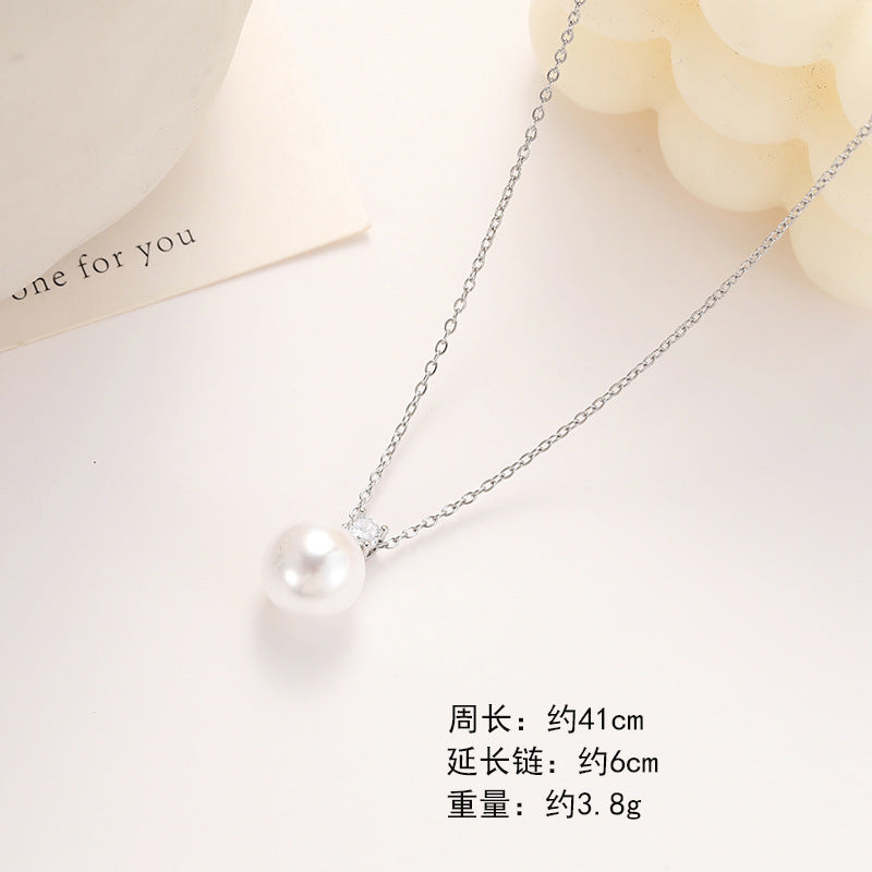 41cm Women Simple Zircon Pearl Pendant Necklace / KJ0182