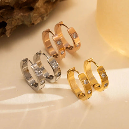 Women's stainless steel earrings with Rhinestone inlay / 25104009