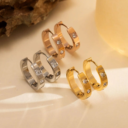 Women's stainless steel earrings with Rhinestone inlay / 25104009